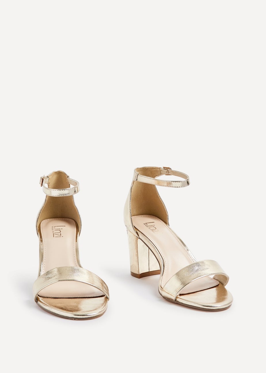 Linzi Legacy Wide Fit Gold Faux Leather Closed Black Block Heel