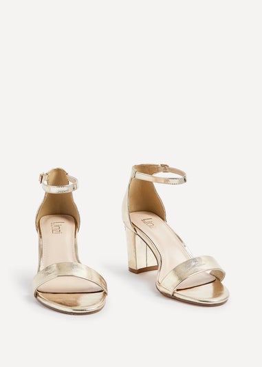 Linzi Legacy Wide Fit Gold Faux Leather Closed Black Block Heel