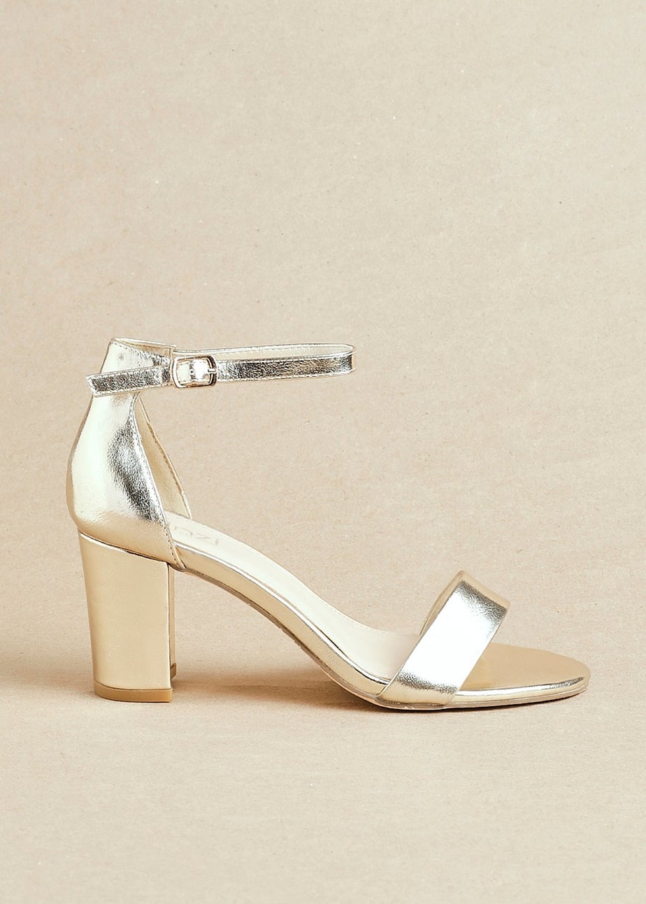 Linzi Legacy Wide Fit Gold Faux Leather Closed Black Block Heel