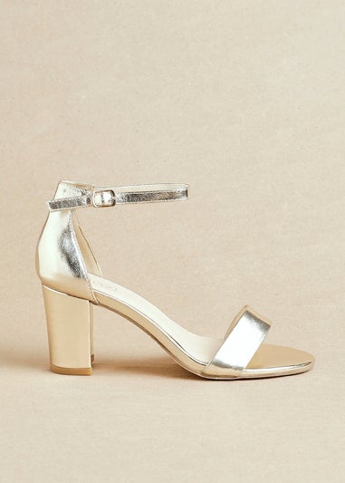 Linzi Legacy Wide Fit Gold Faux Leather Closed Black Block Heel