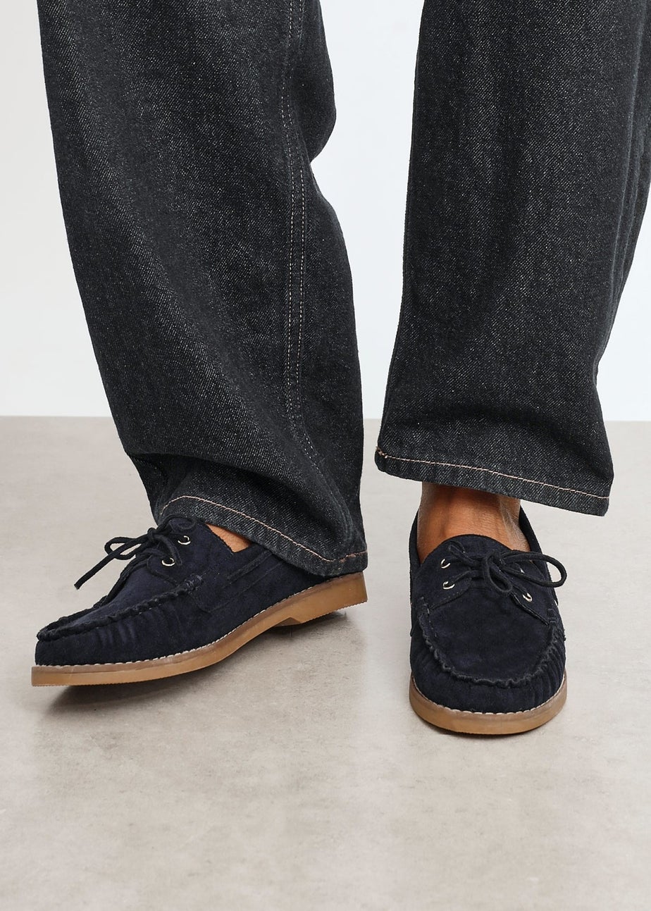 Linzi Frame Navy Faux Suede Boat Shoes