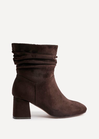 Linzi Zayda Wide Fit Brown Faux Suede Ruched Heeled Ankle Boot