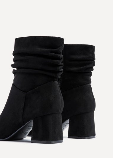 Linzi Zayda Wide Fit Black Faux Suede Ruched Heeled Ankle Boot