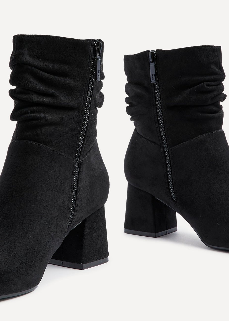 Linzi Zayda Wide Fit Black Faux Suede Ruched Heeled Ankle Boot