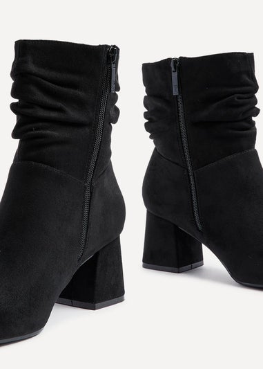 Linzi Zayda Wide Fit Black Faux Suede Ruched Heeled Ankle Boot
