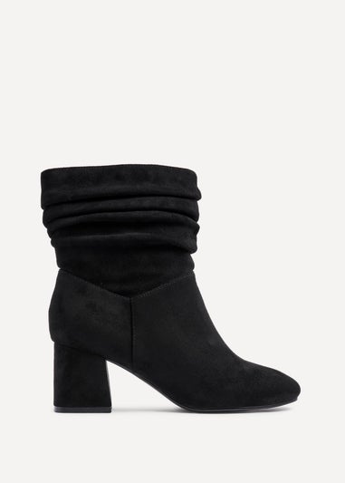 Linzi Zayda Wide Fit Black Faux Suede Ruched Heeled Ankle Boot