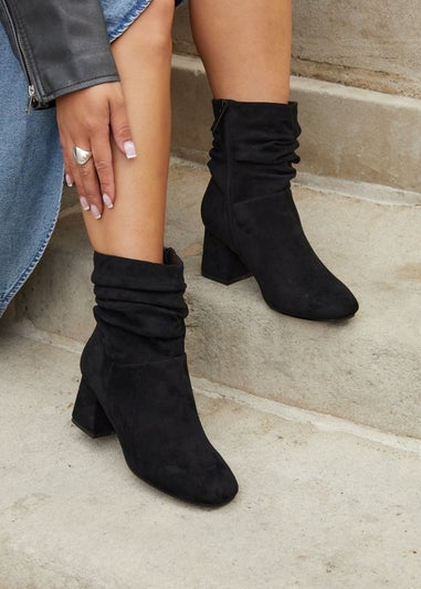 Linzi Zayda Wide Fit Black Faux Suede Ruched Heeled Ankle Boot