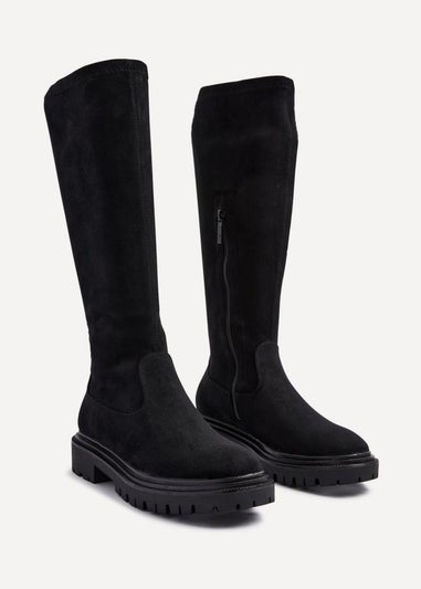 Linzi Hallie Black Faux Suede High Leg Stretch Boot