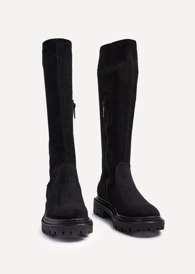 Linzi Hallie Black Faux Suede High Leg Stretch Boot