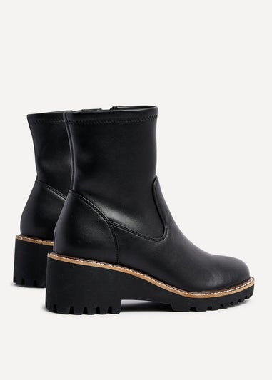 Linzi Trish Black Faux Leather Wedged Heel Ankle Boot