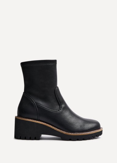 Linzi Trish Black Faux Leather Wedged Heel Ankle Boot