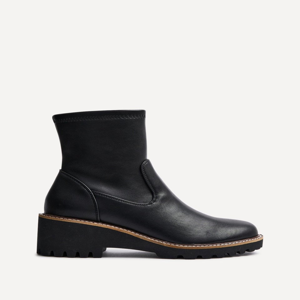 Linzi Trish Black Faux Leather Wedged Heel Ankle Boot