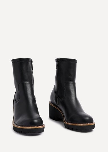 Linzi Trish Black Faux Leather Wedged Heel Ankle Boot