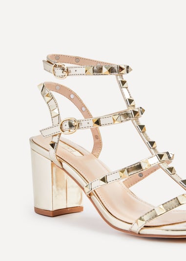 Linzi Tessa Gold Studded Block Heeled Sandal