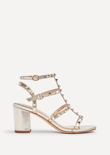 Linzi Tessa Gold Studded Block Heeled Sandal