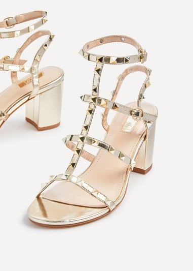 Linzi Tessa Gold Studded Block Heeled Sandal