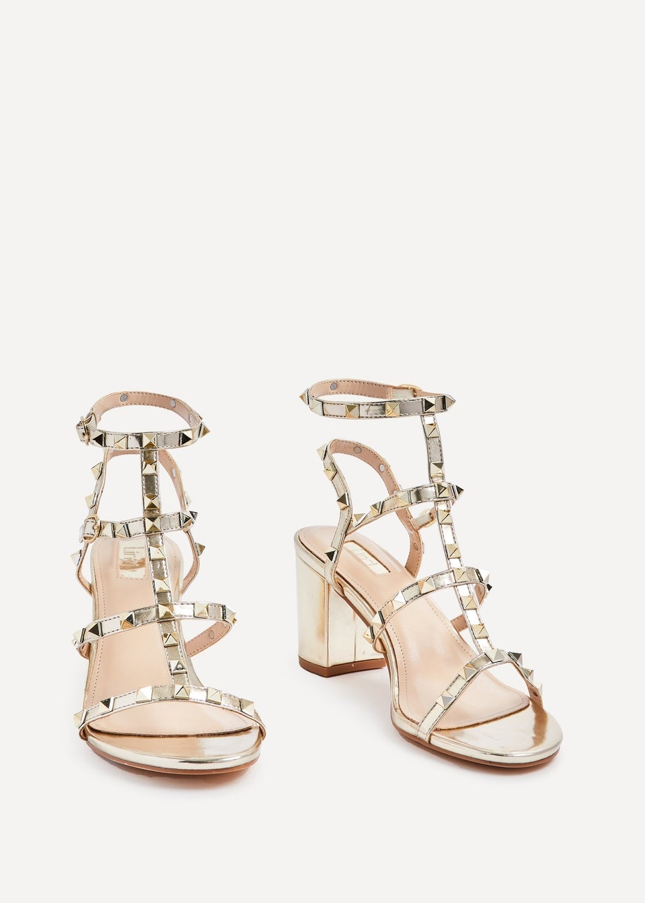 Linzi Tessa Gold Studded Block Heeled Sandal