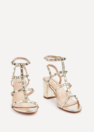 Linzi Tessa Gold Studded Block Heeled Sandal