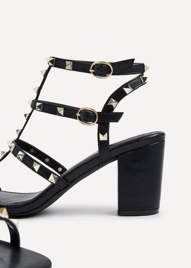 Linzi Tessa Black & Gold Studded Block Heel Sandals