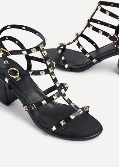 Linzi Tessa Black & Gold Studded Block Heel Sandals