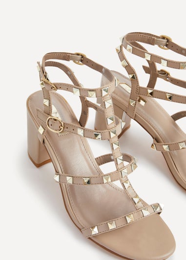 Linzi Tessa Taupe Studded Block Heeled Sandal