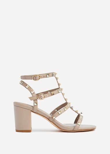 Linzi Tessa Taupe Studded Block Heeled Sandal