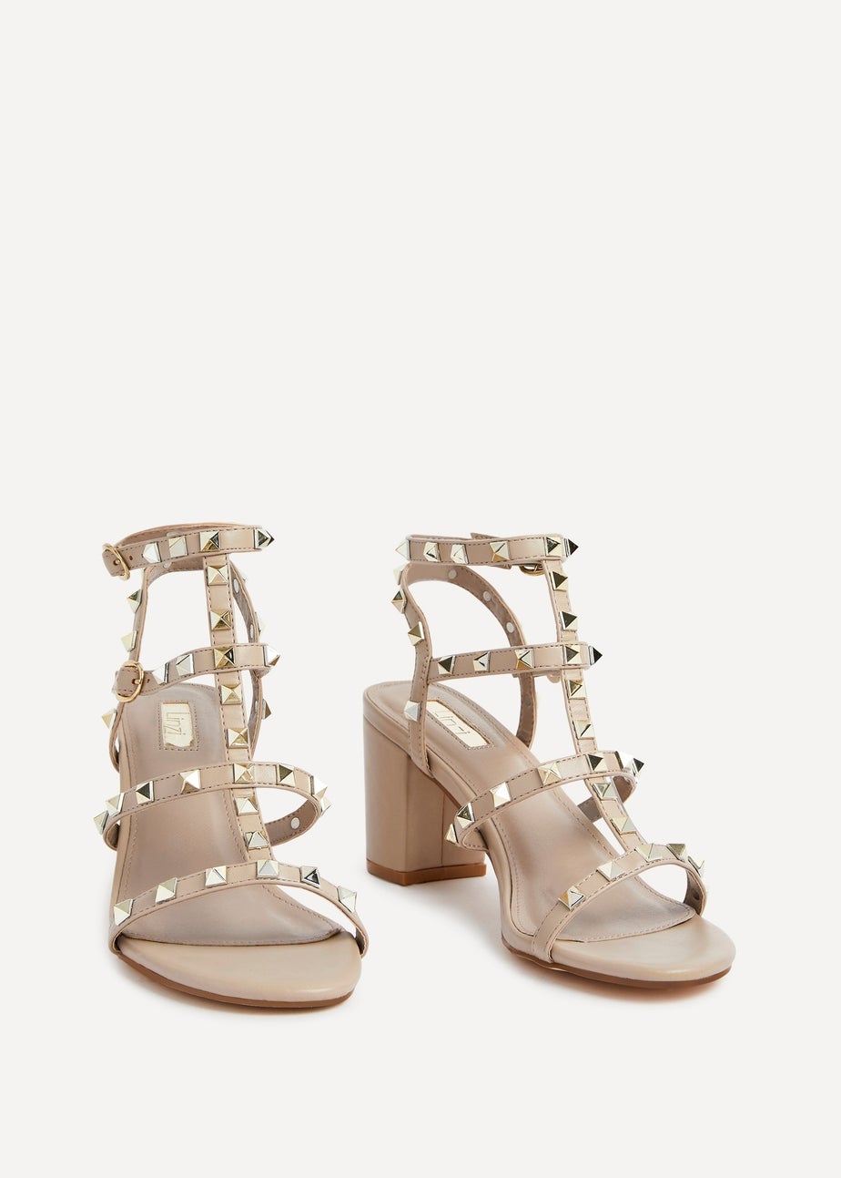 Linzi Tessa Taupe Studded Block Heeled Sandal