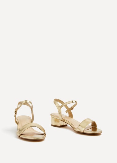 Linzi Kezzi Gold Faux Leather Barely There Low Block Heeled Sandal