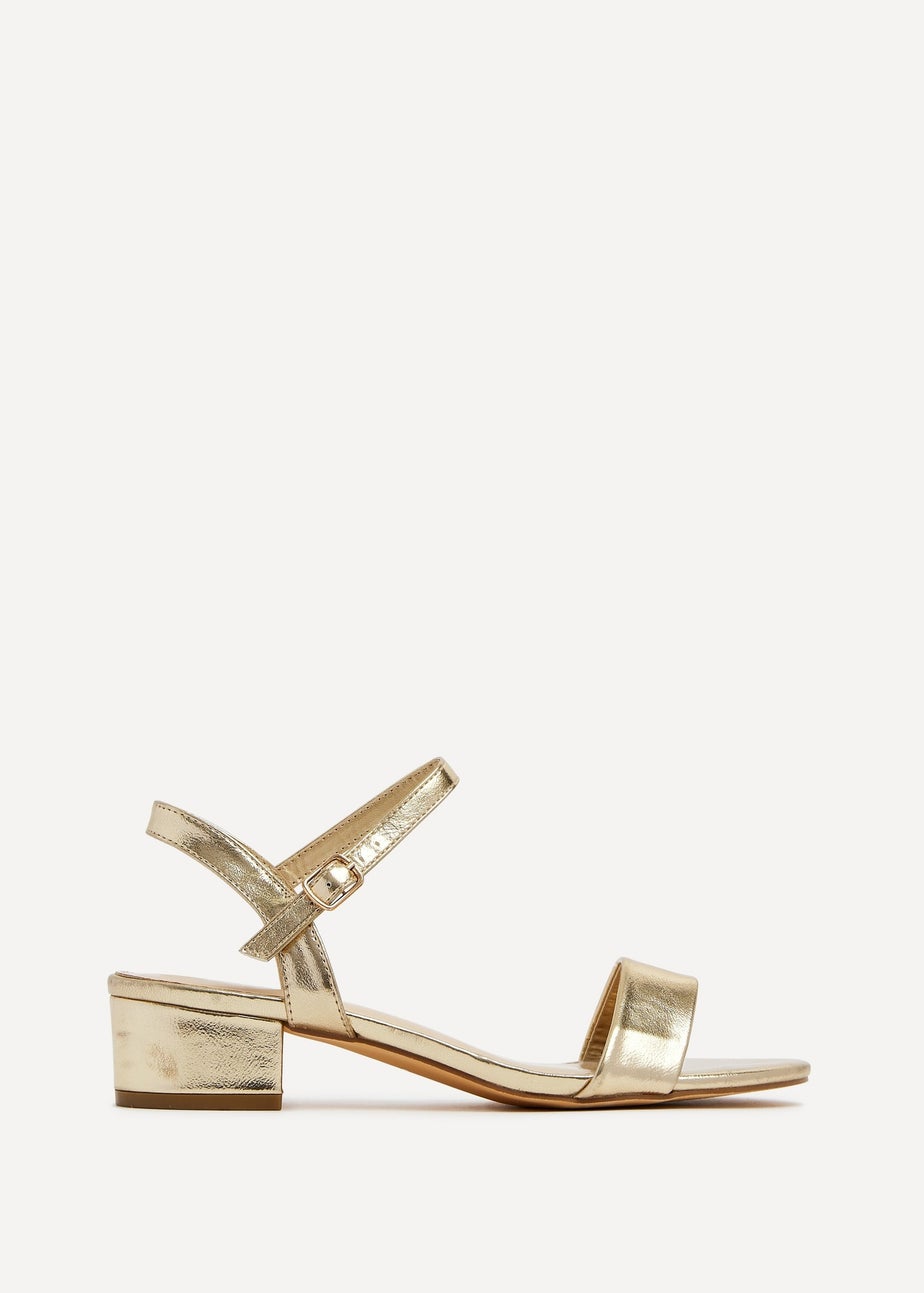 Linzi Kezzi Gold Faux Leather Barely There Low Block Heeled Sandal