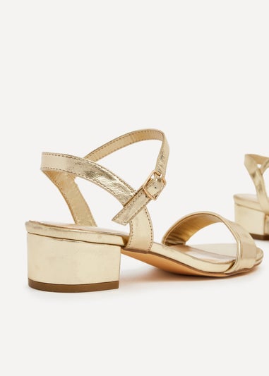 Linzi Kezzi Gold Faux Leather Barely There Low Block Heeled Sandal