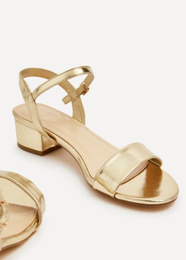 Linzi Kezzi Gold Faux Leather Barely There Low Block Heeled Sandal