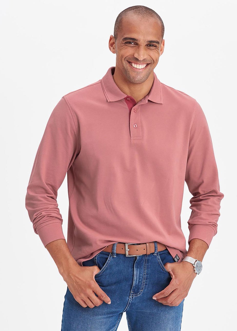 Cotton Traders Dusty Pink Long Sleeve Polo Shirt