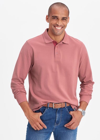 Cotton Traders Dusty Pink Long Sleeve Polo Shirt