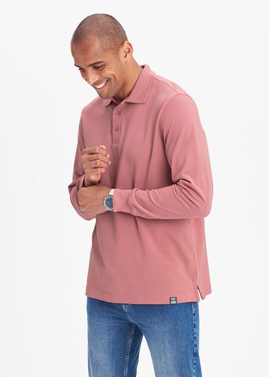 Cotton Traders Dusty Pink Long Sleeve Polo Shirt