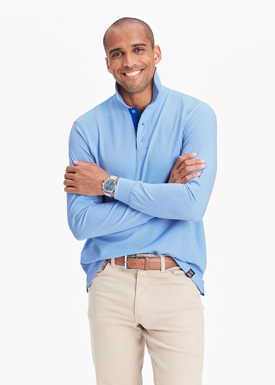 Cotton Traders Blue Frost Long Sleeve Polo Shirt