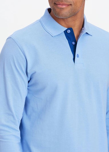 Cotton Traders Blue Frost Long Sleeve Polo Shirt