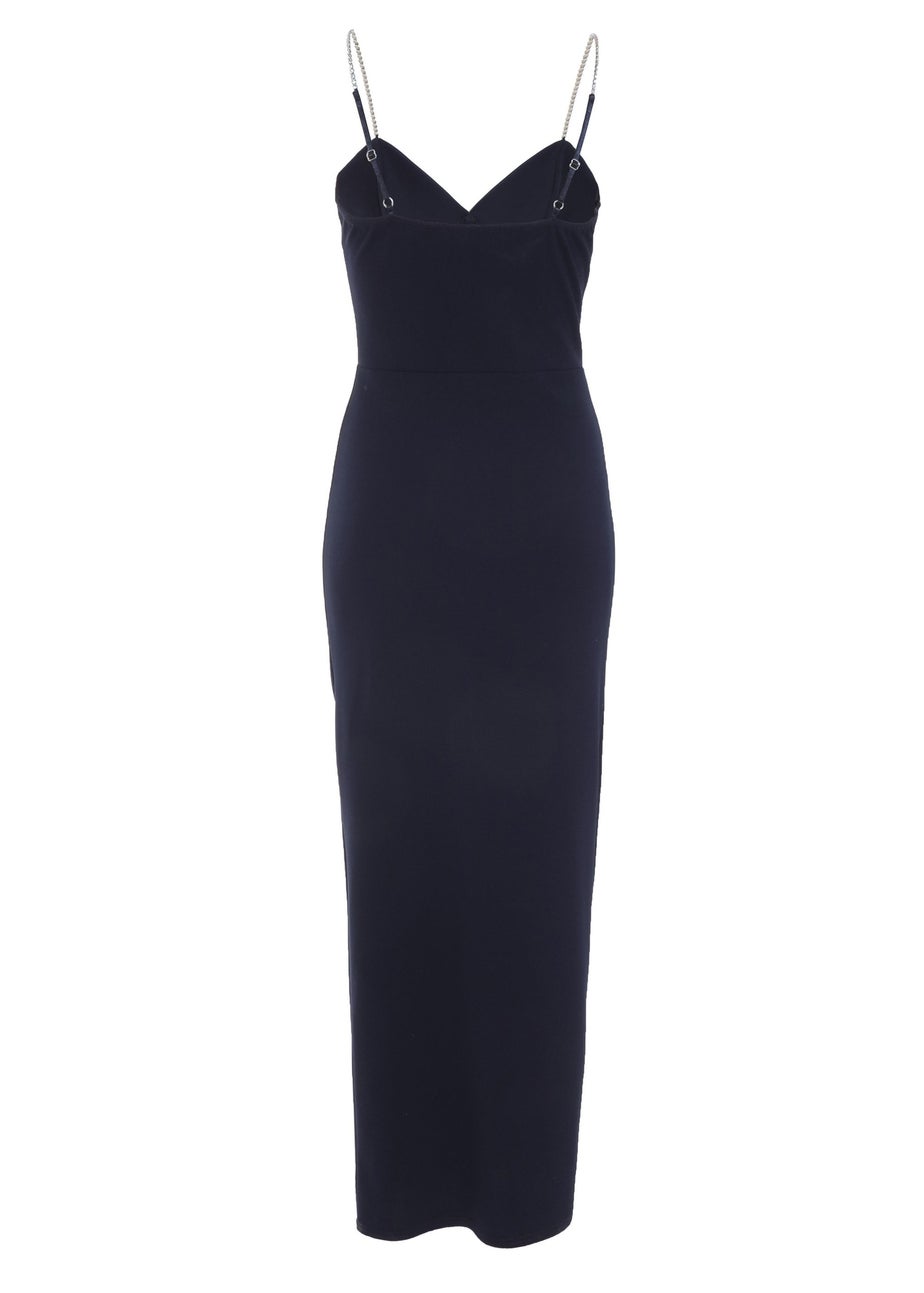 Quiz Blue Petite Diamante Ruched Maxi Dress