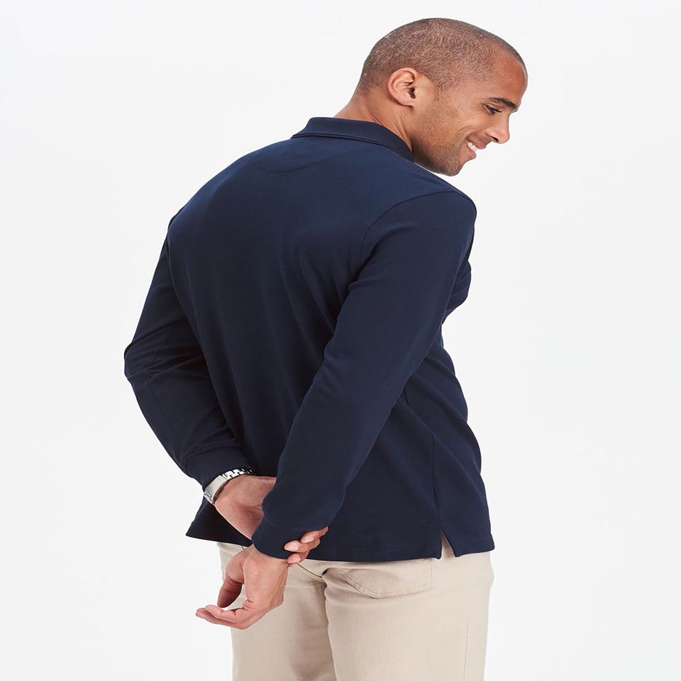 Cotton Traders Navy Long Sleeve Polo Shirt