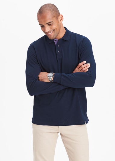 Cotton Traders Navy Long Sleeve Polo Shirt
