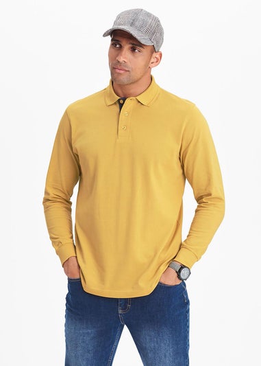 Cotton Traders Ochre Long Sleeve Polo Shirt