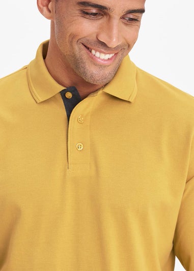 Cotton Traders Ochre Long Sleeve Polo Shirt