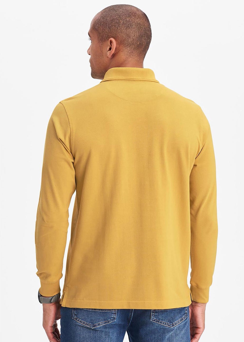 Cotton Traders Ochre Long Sleeve Polo Shirt