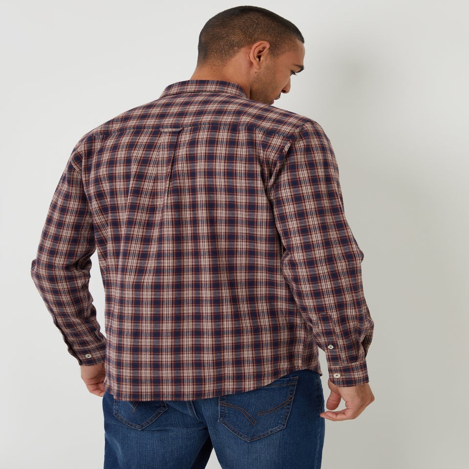Threadbare Burgundy Brushed Flannel Check Long Sleeve Shirt