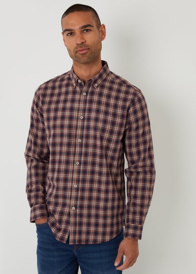 Threadbare Burgundy Brushed Flannel Check Long Sleeve Shirt