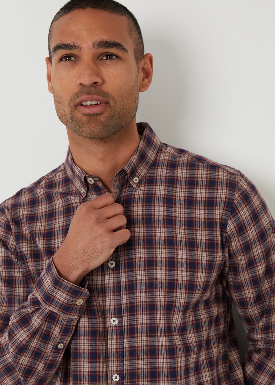 Threadbare Burgundy Brushed Flannel Check Long Sleeve Shirt
