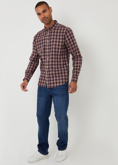 Threadbare Burgundy Brushed Flannel Check Long Sleeve Shirt