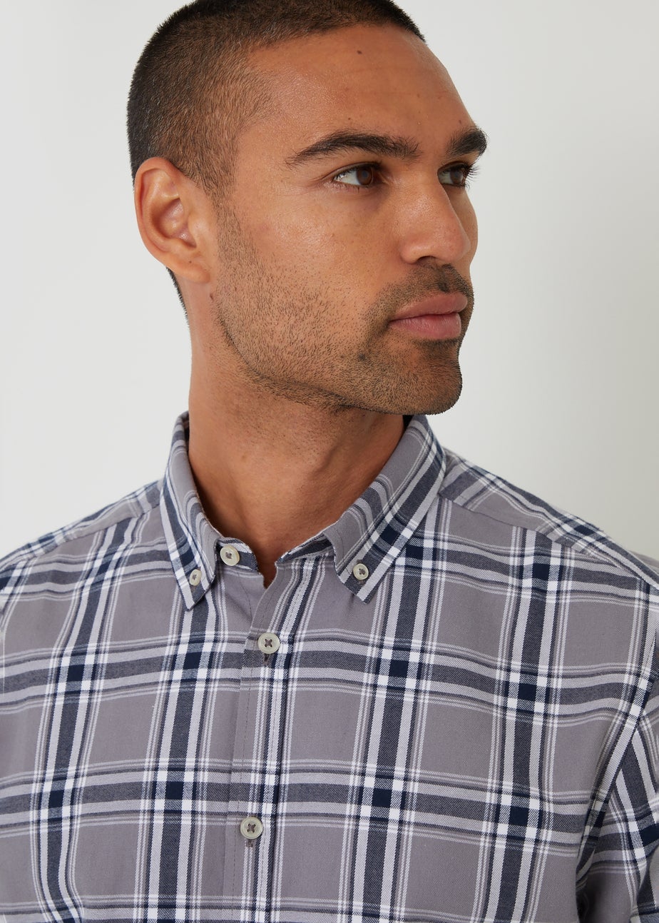 Threadbare Grey Brushed Flannel Check Long Sleeve Shirt