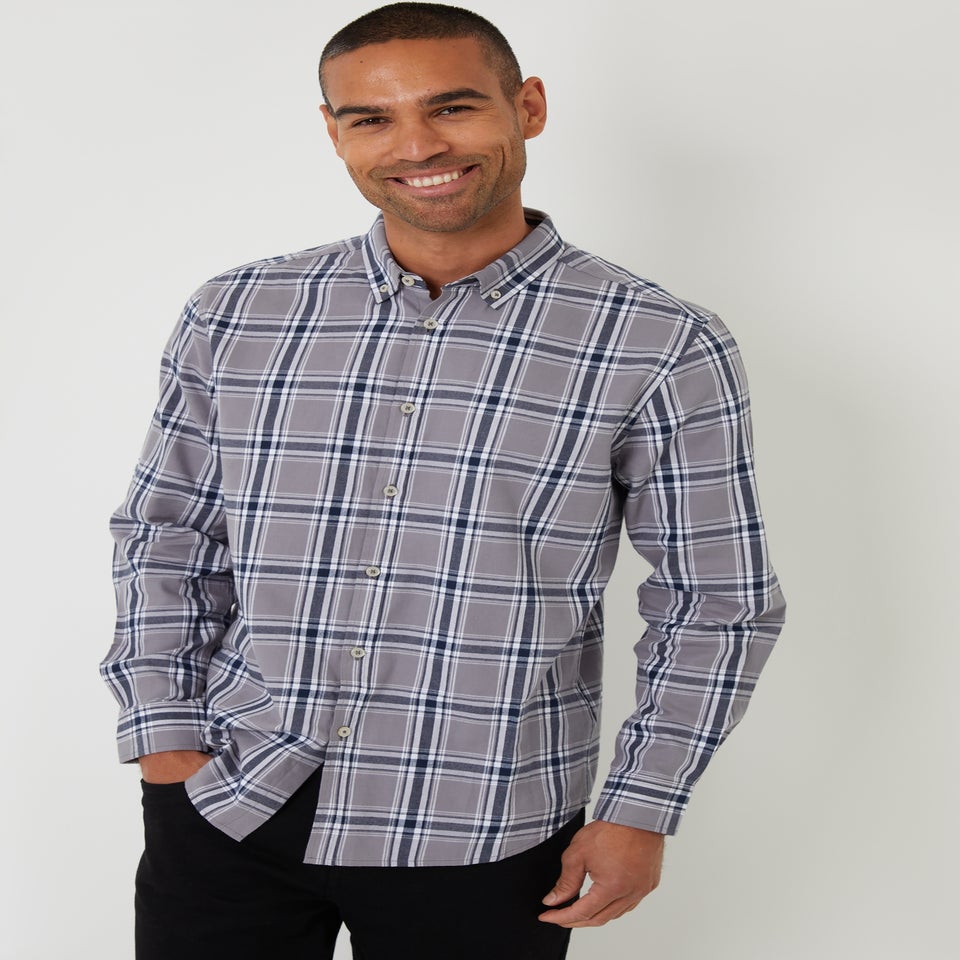 Threadbare Grey Brushed Flannel Check Long Sleeve Shirt