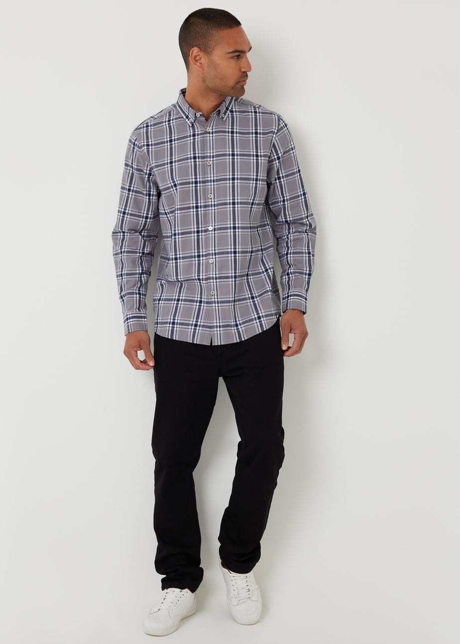 Threadbare Grey Brushed Flannel Check Long Sleeve Shirt
