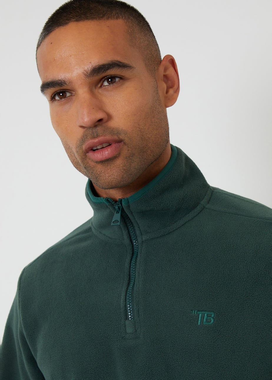 Threadbare Green Quarter Zip Microfleece Sweatshirt